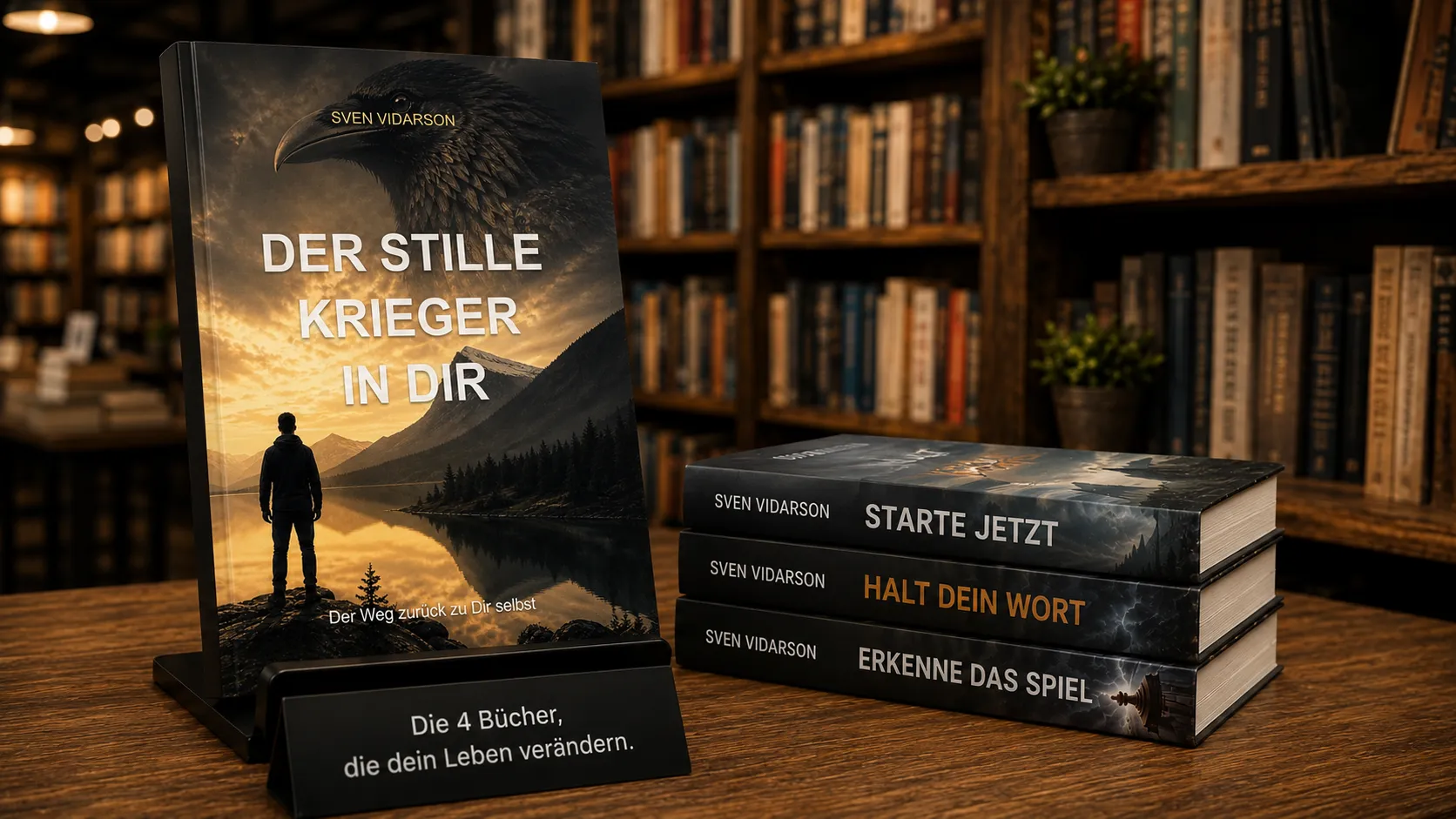 Die vier Bücher von Sven Vidarson im Regal – Der stille Krieger in Dir vorne