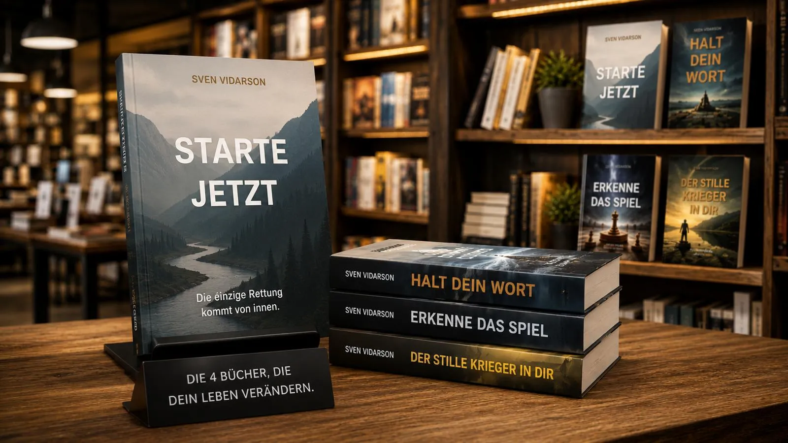Die vier Bücher von Sven Vidarson im Regal – Starte Jetzt vorne